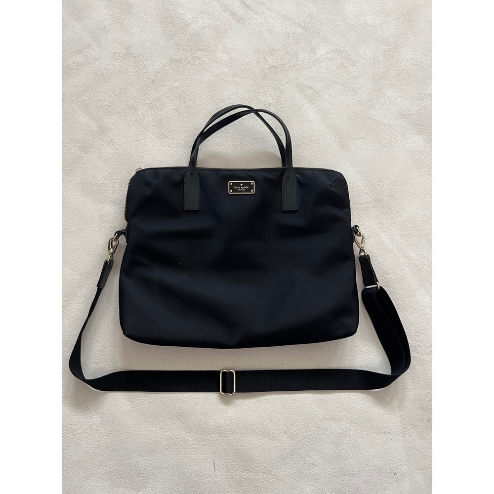 Kate Spade Black Nylon Laptop Bag Crossbody Briefcase Work Tote
